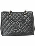 01 Pre-owned CHANEL Black Petite Shopping Tote PST actual item white background