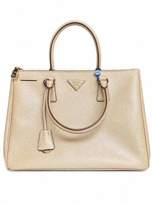 04 Pre-owned PRADA Beige Saffiano Galleria Tote actual item white background