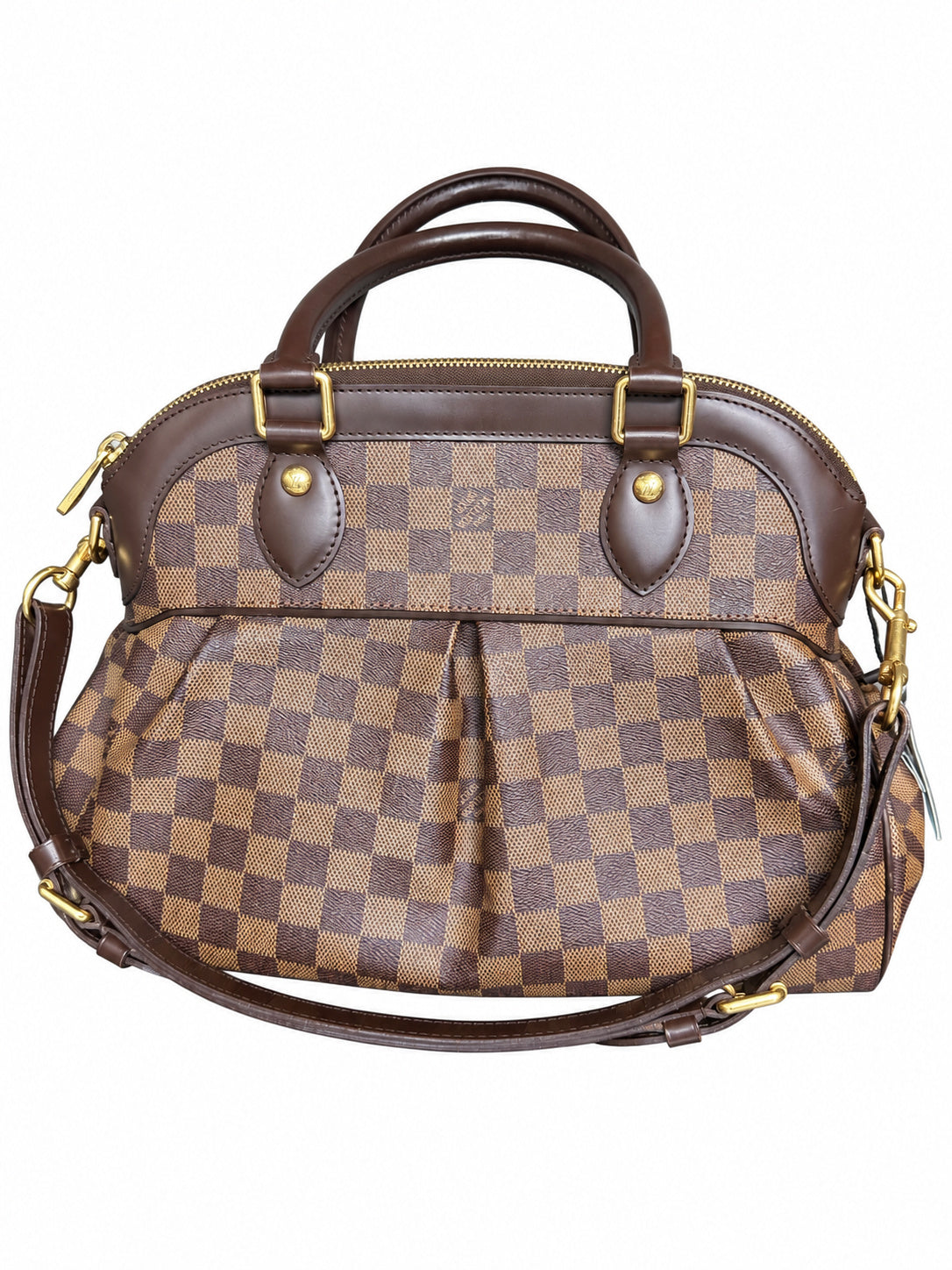 05 Pre-owned Louis Vuitton Damier Ebene Trevi Bag actual item white background