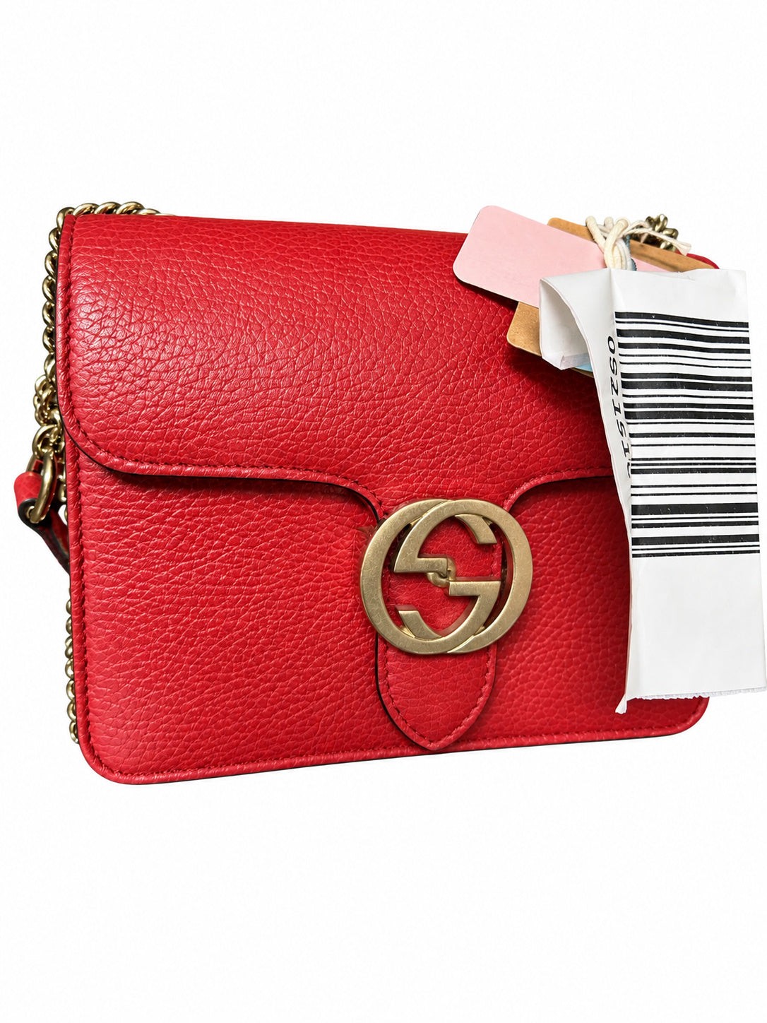 06 Pre-owned GUCCI Red Interlocking G Chain Shoulder Bag actual item white background
