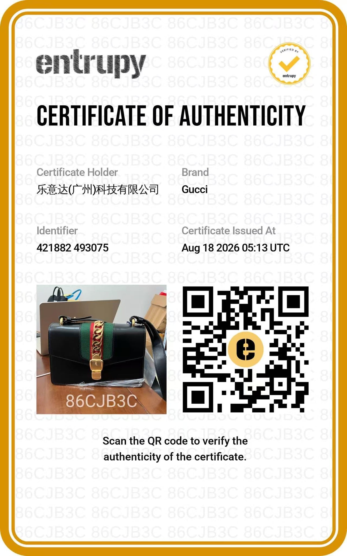 GUCCI Black Sylvie Web Top-handle Bag authentication certificate