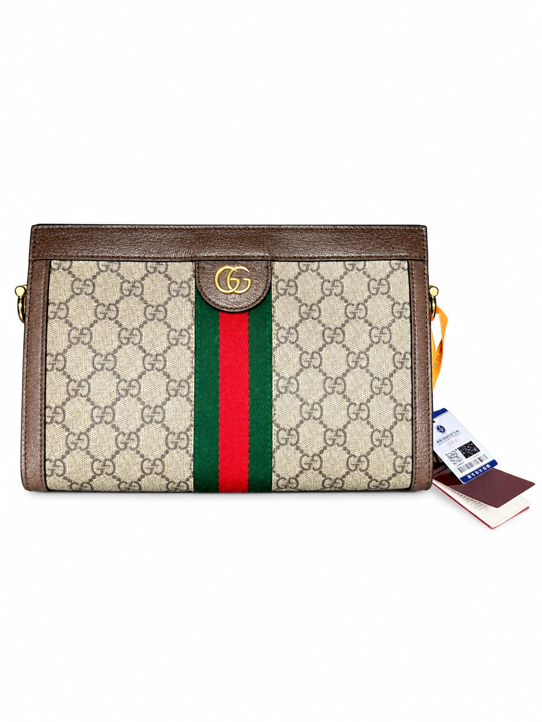 11 Pre-owned GUCCI Ophidia GG Canvas Web Pouch actual item white background