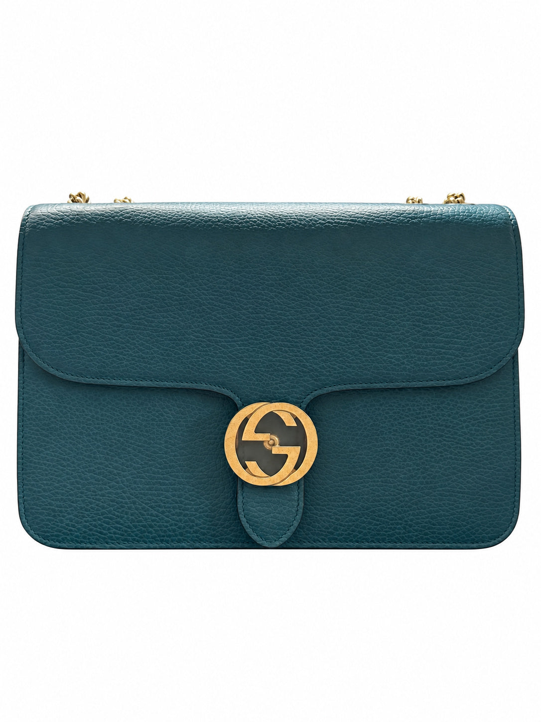 12 Pre-owned GUCCI Dark Teal Interlocking G Flap Shoulder Bag actual item white background