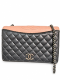 13 Pre-owned CHANEL Black Pink Bicolor Quilted Wallet on Chain actual item white background