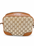 18 Pre-owned GUCCI GG Canvas Mini Bree Camera Bag actual item white background