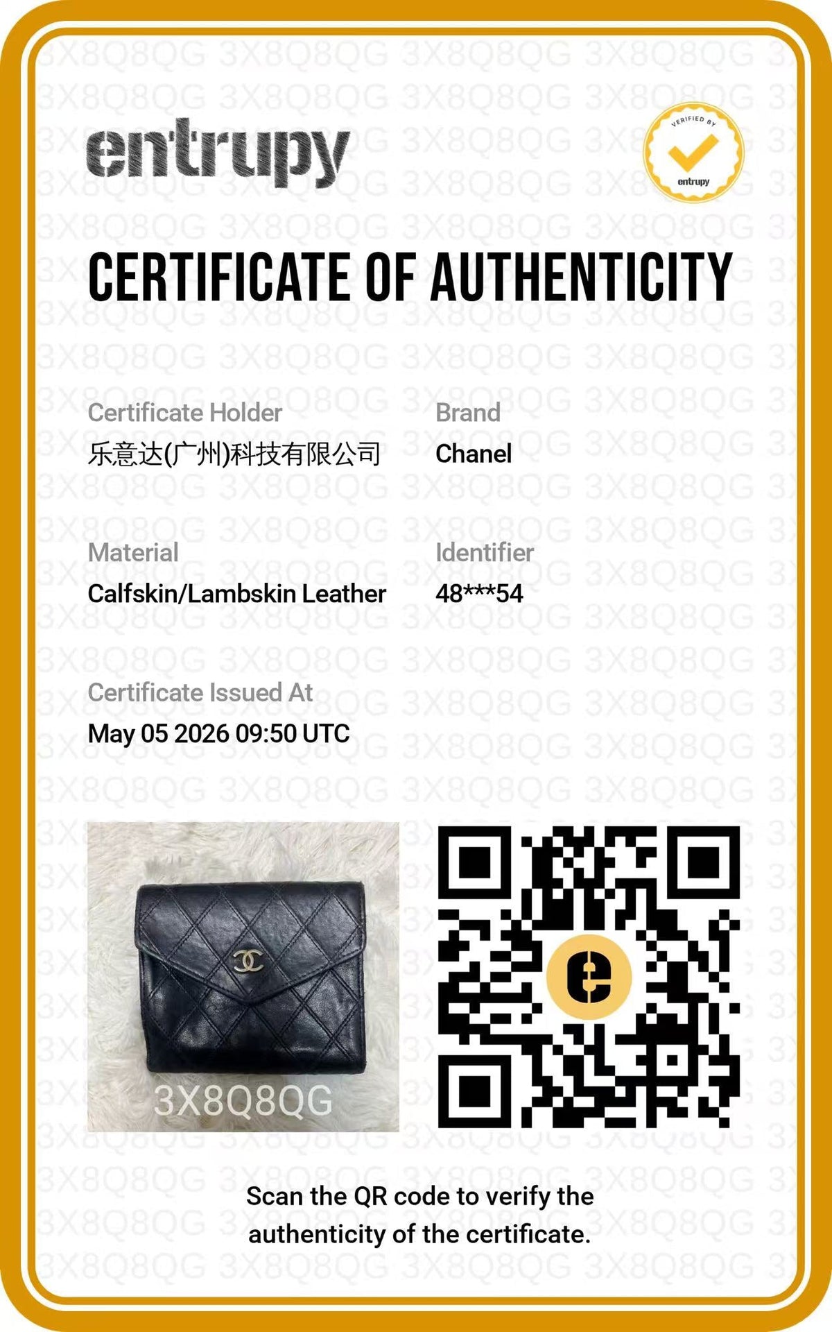 CHANEL Black Quilted Envelope Compact Wallet authentication certificate