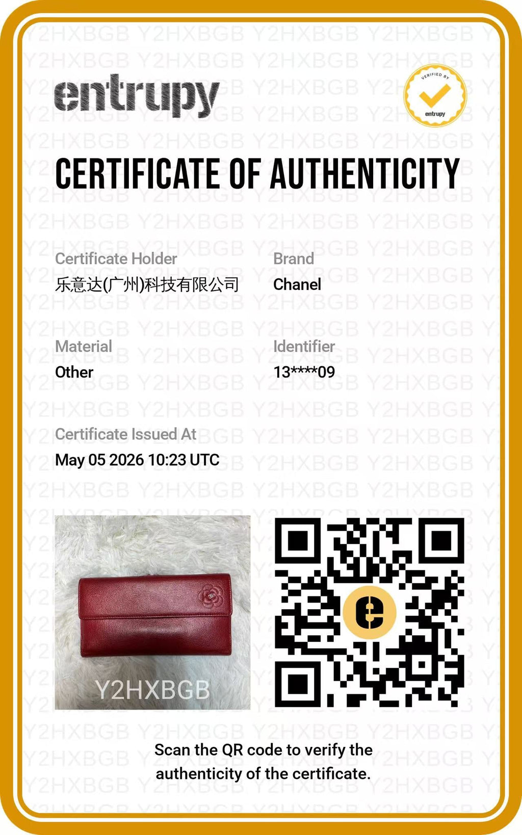 CHANEL Red Camellia Embossed Flap Wallet authentication certificate