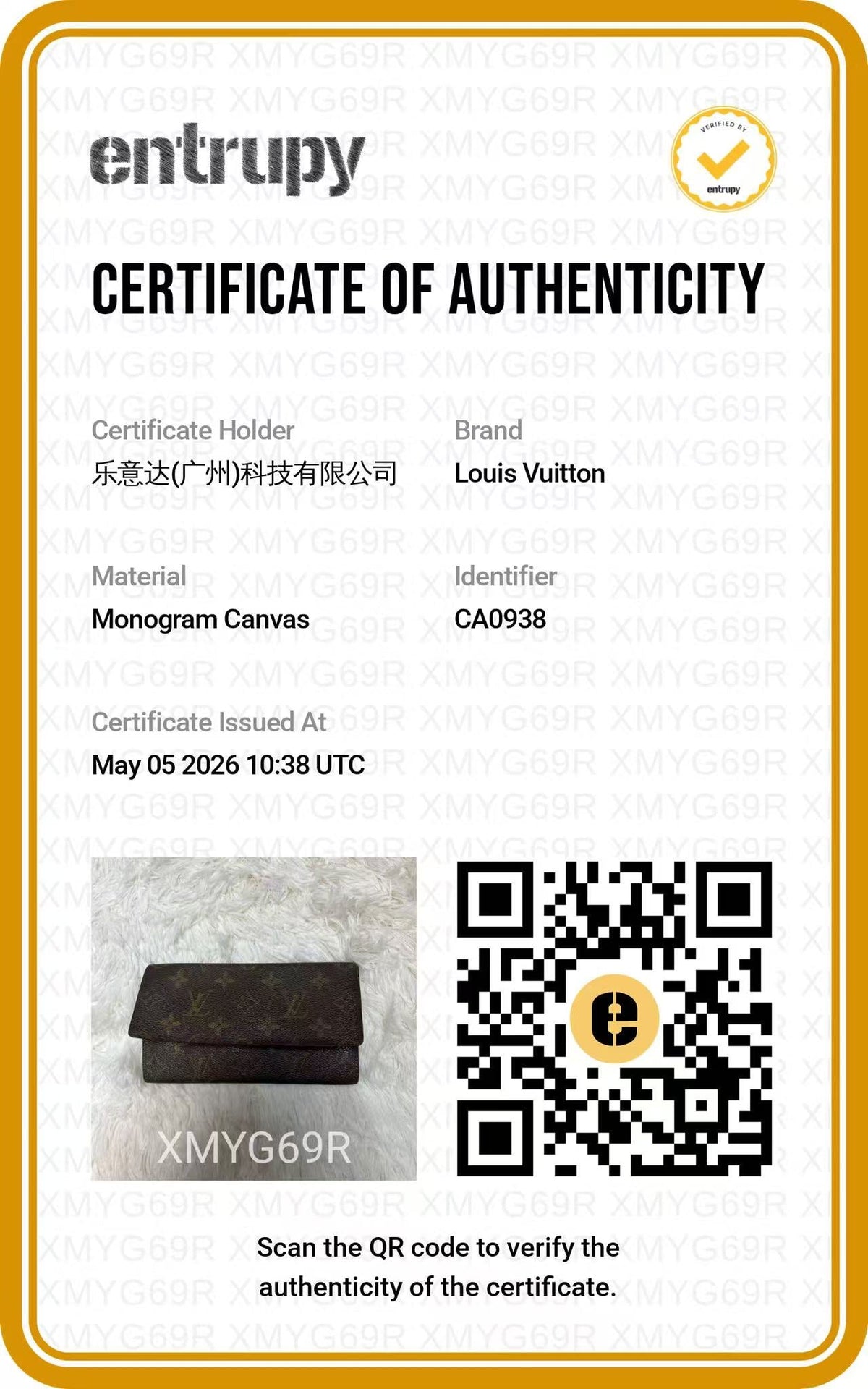 Louis Vuitton Monogram Black Leather Long Wallet authentication certificate