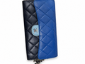 25 Pre-owned CHANEL Blue Tricolor Quilted Wallet on Chain actual item white background