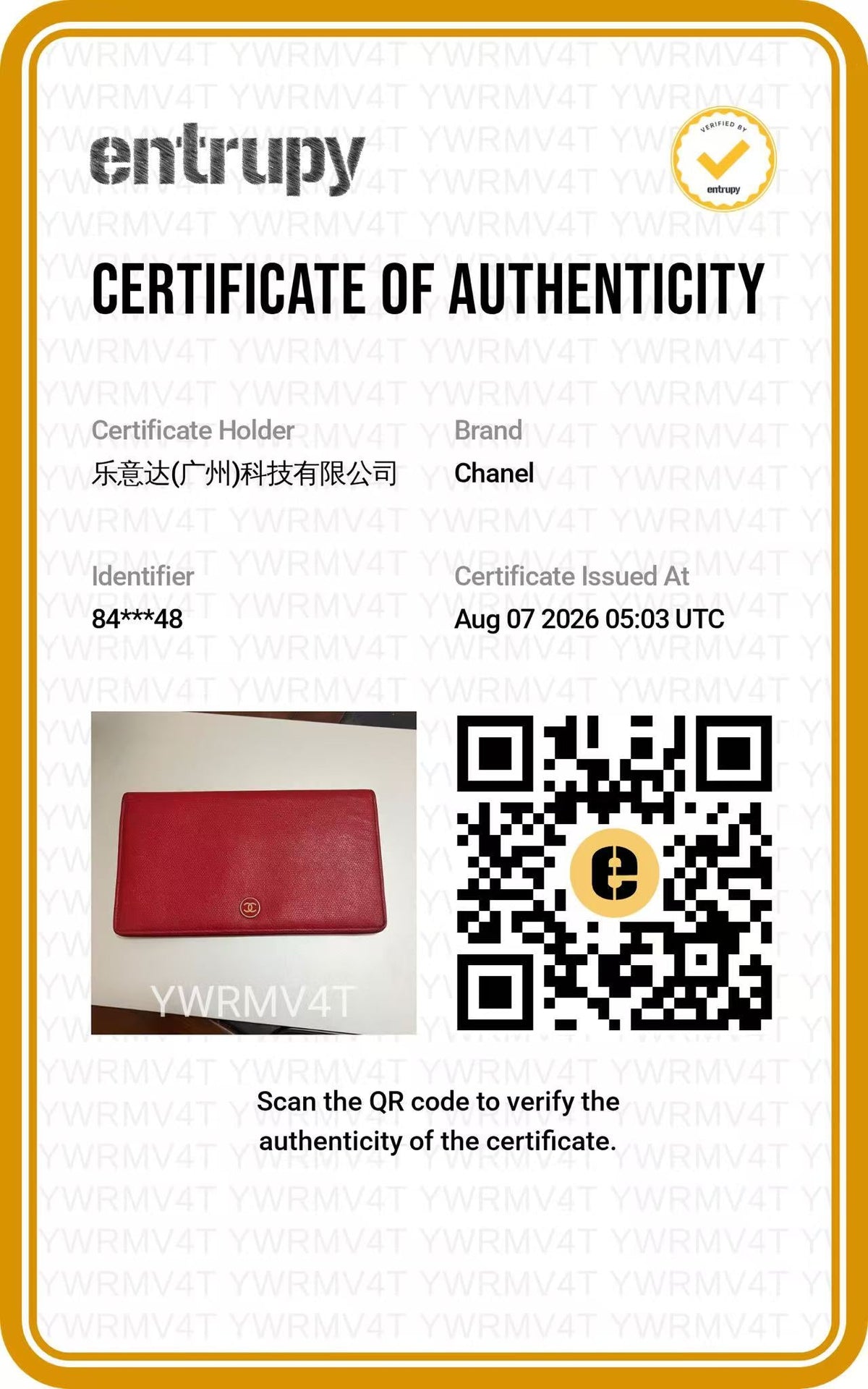 CHANEL Red Grained Leather Round CC Long Wallet authentication certificate