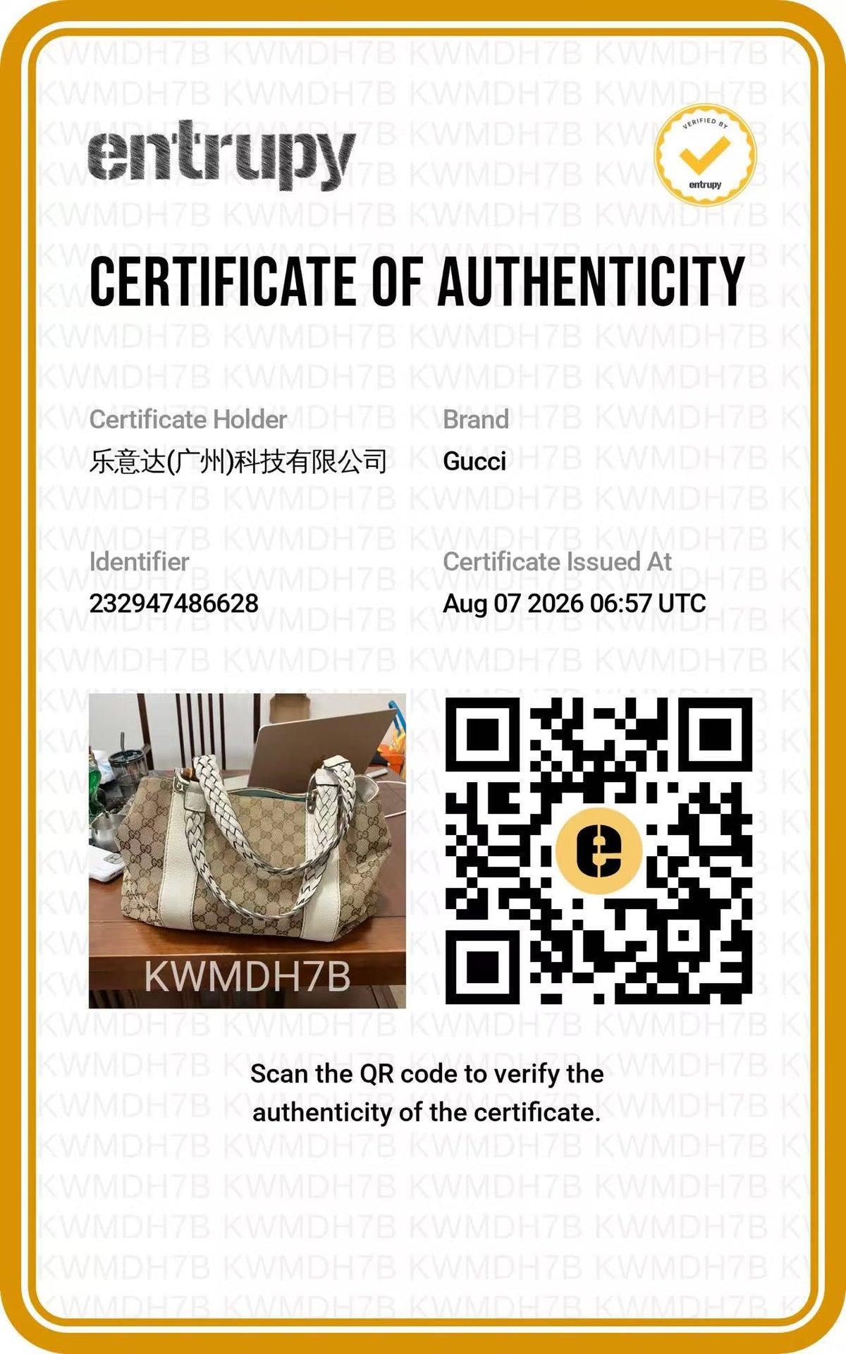 GUCCI GG Canvas Bamboo Bar Tote authentication certificate