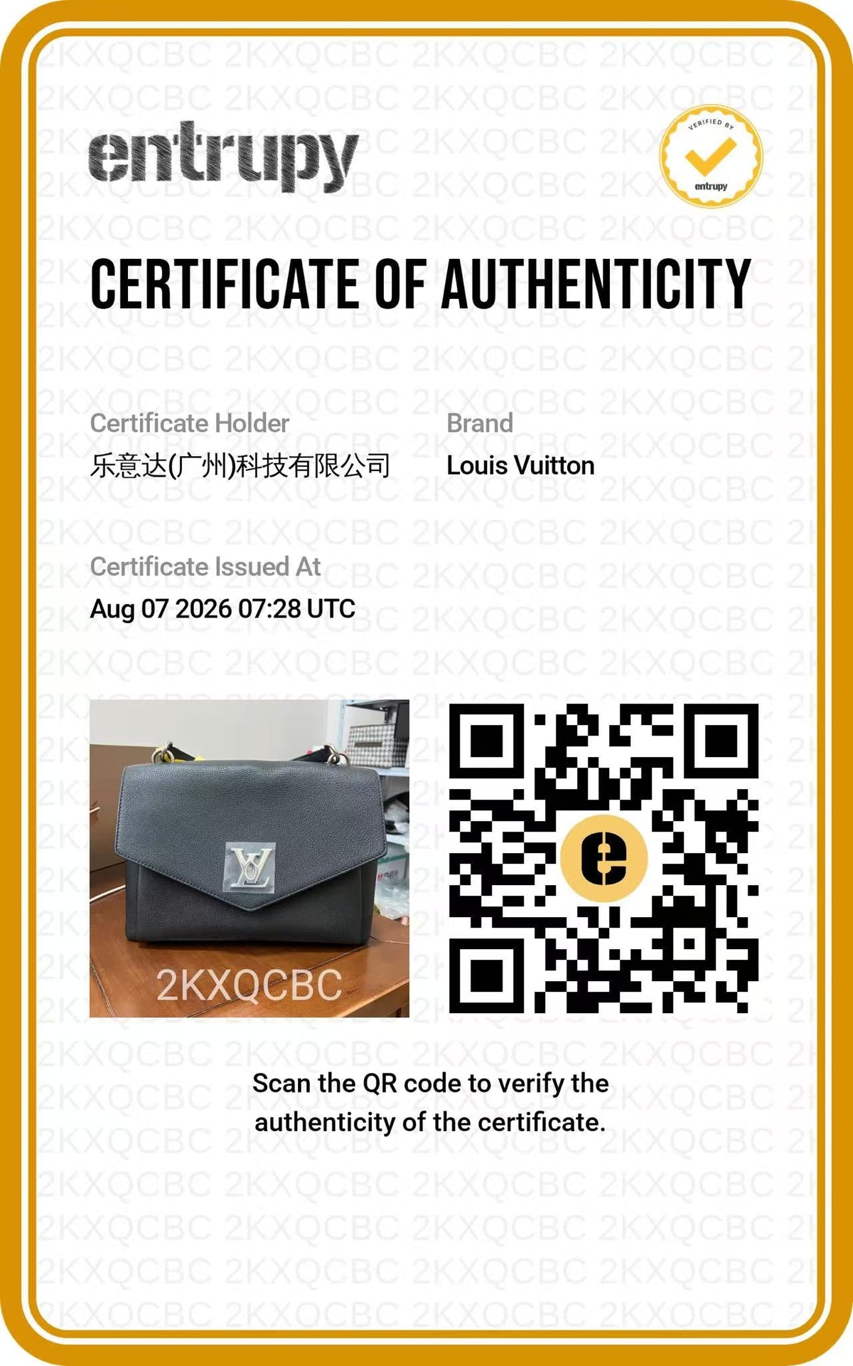 Louis Vuitton Black My Lockme Top-handle Bag authentication certificate