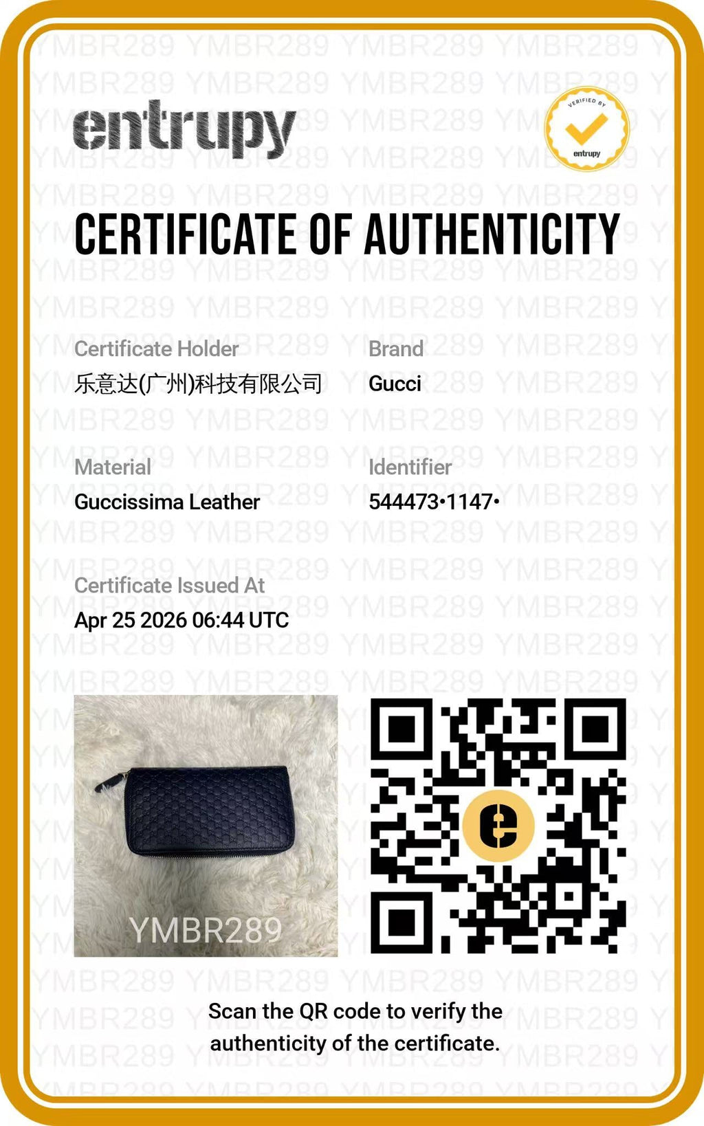 GUCCI Navy Microguccissima Zip Around Wallet authentication certificate
