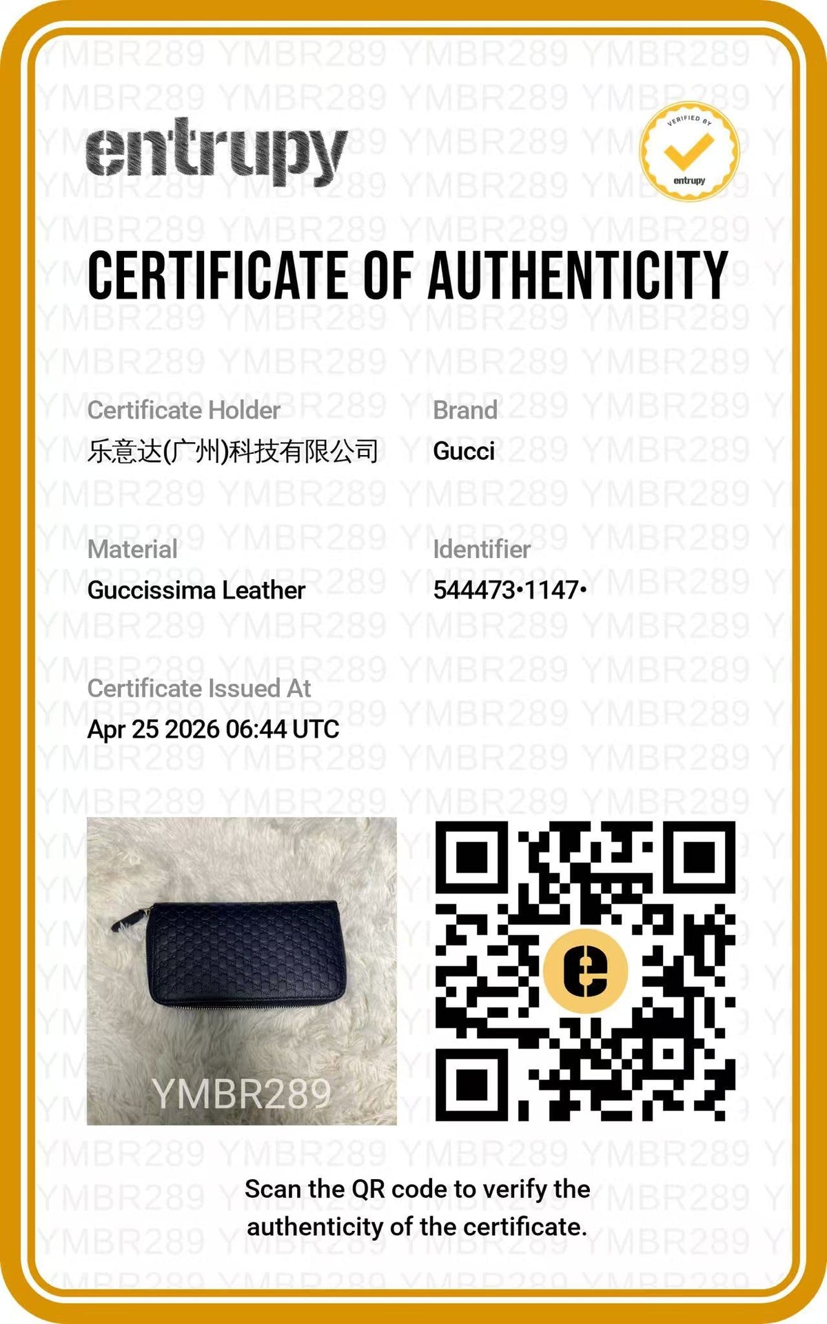 GUCCI Navy Microguccissima Zip Around Wallet authentication certificate