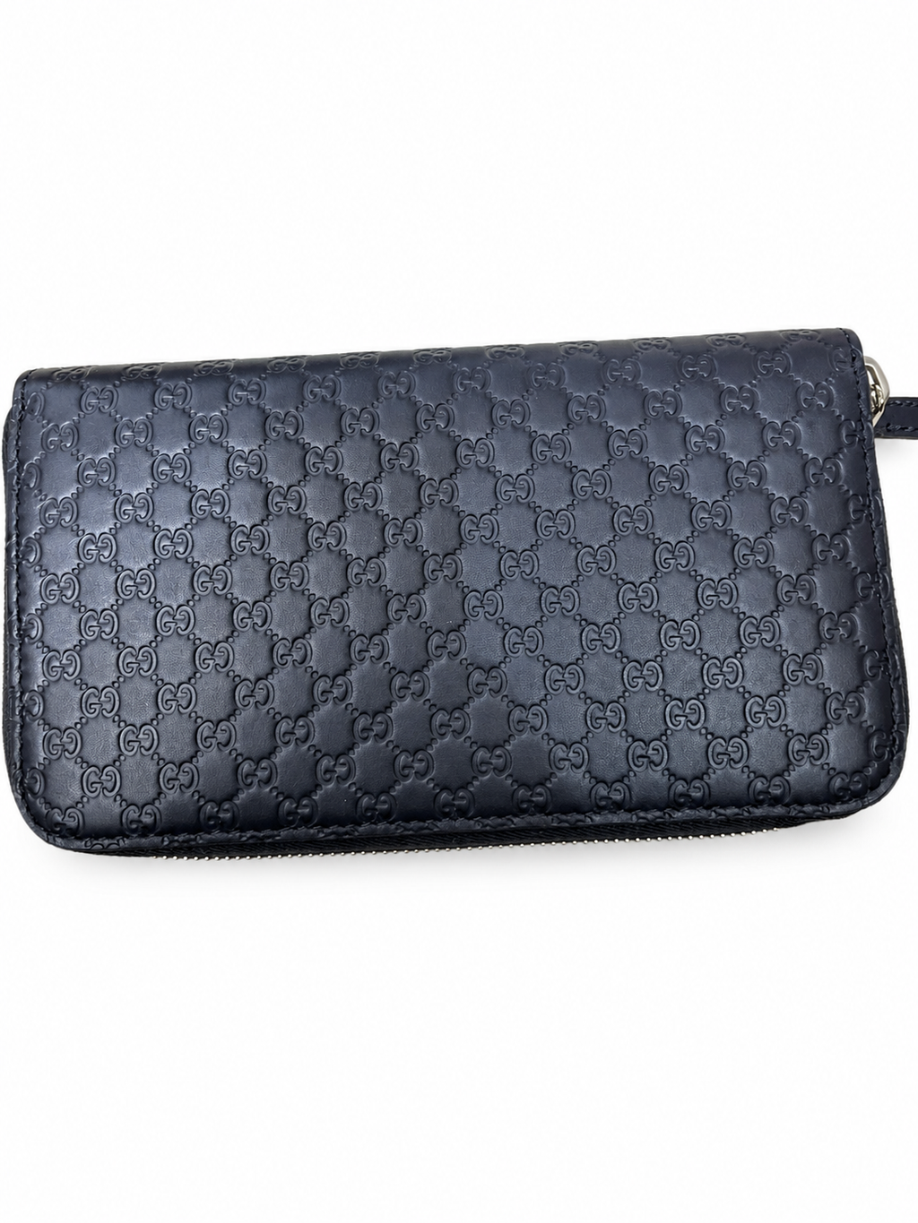 33 Pre-owned GUCCI Navy Microguccissima Zip Around Wallet actual item white background