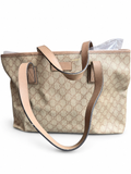 36 Pre-owned GUCCI GG Canvas Pink Trim Tote actual item white background